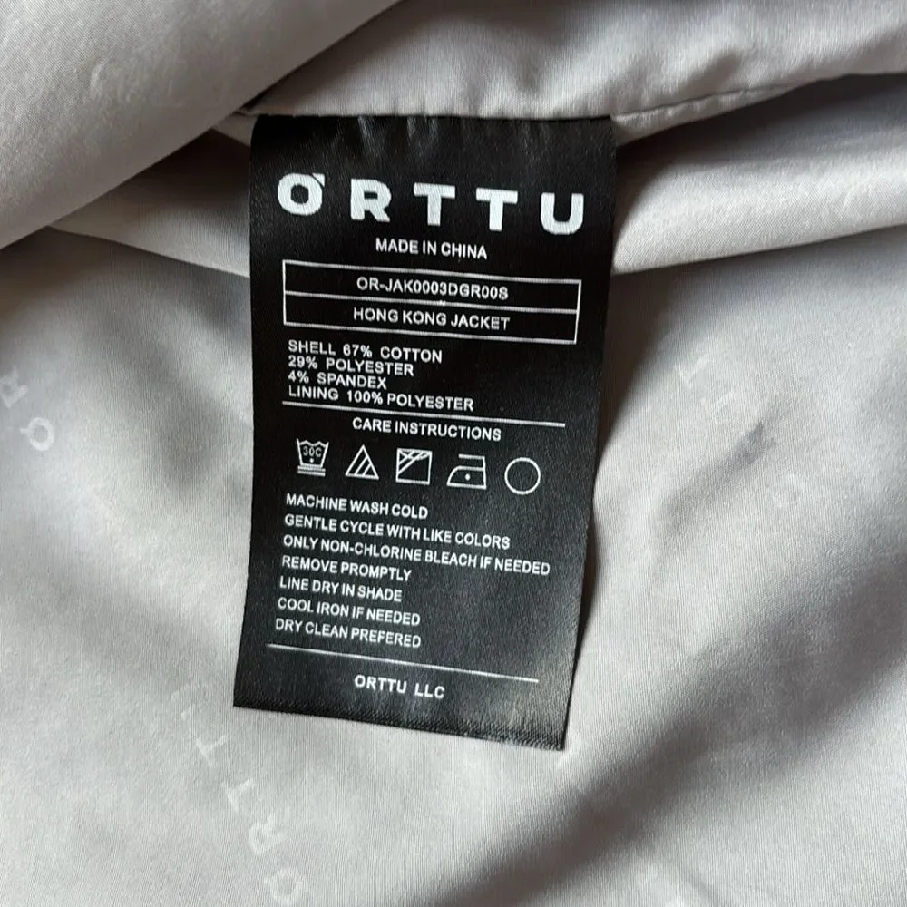 ORTTU Men’s Gray Hong Kong Belted Tech Light Technical Jacket Mandarin Collar